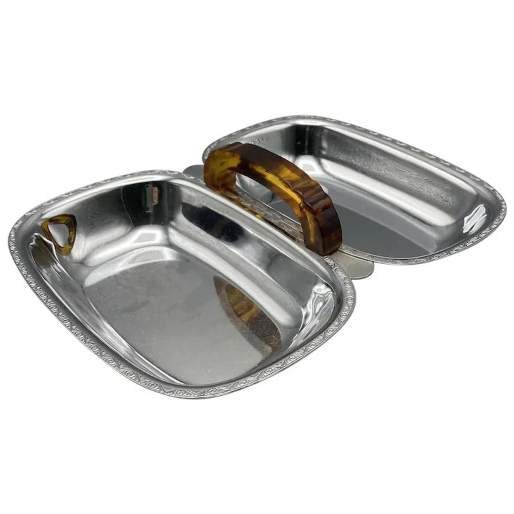 Art Deco Farberware‎ Chrome Snack or Tidbit Tray Bakelite Handle Vintage